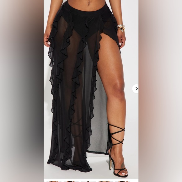 NWT FASHION NOVA Sheer Ruffle Skirt Black Maxi Sz Large - Picture 1 of 5